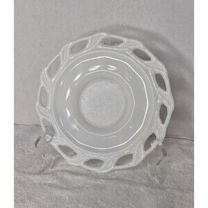 ANTIQUE IMPERIAL WHITE MILK GLASS OPEN EDGE PLATE OE DISH SIGNED ON BOTTOM IG